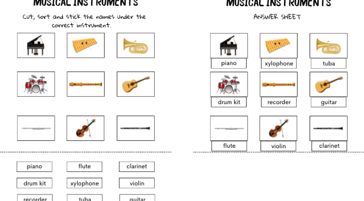Cut and Stick Activities - Musical Instruments