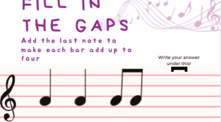 Musical Maths Worksheet, Fill In The Gaps