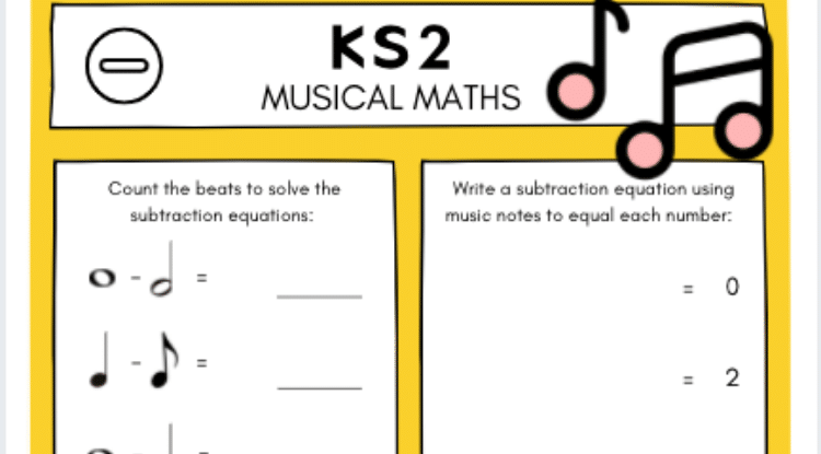 Musical Maths Worksheet - Subtraction