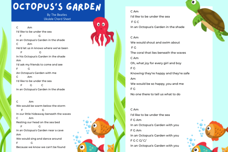 Octopus's Garden Ukulele Chords Sheet // The Musical Me