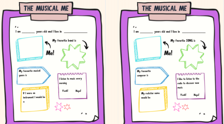 The Musical Me - Musical Icebreaker Worksheet