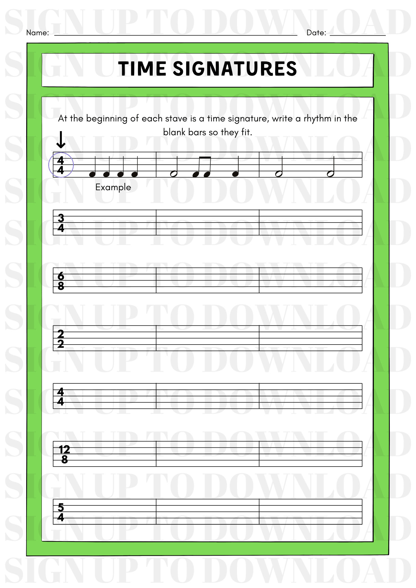 Time Signature Worksheet