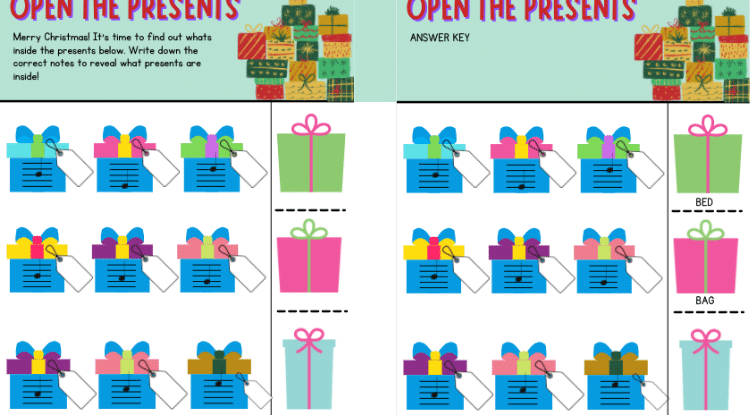 Open The Presents - Christmas Worksheet
