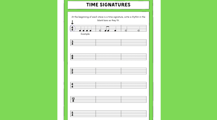 Musical Time Signatures - Worksheet
